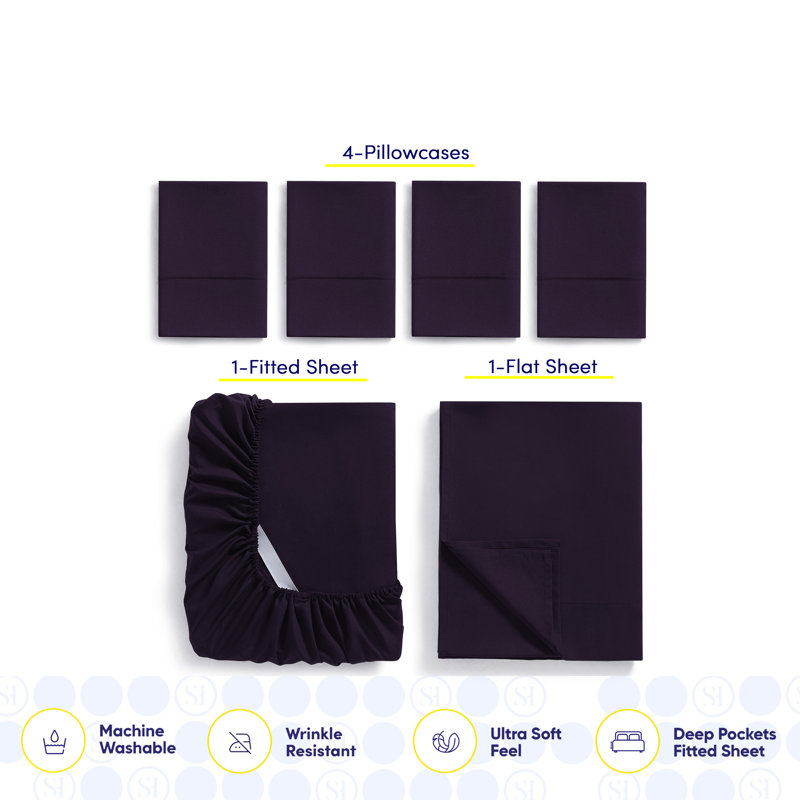 Ensemble de draps luxueux en microfibre douce avec taies d'oreiller en prime, Mauve