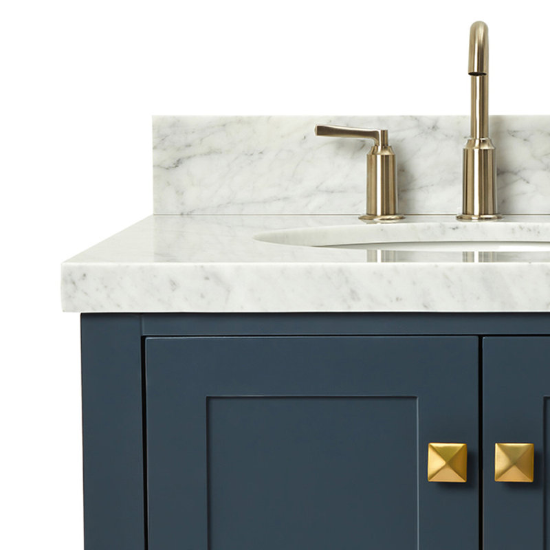 Cambridge 37'' Single Bathroom Vanity with Carrara Marble Top, Midnight Blue, Oval