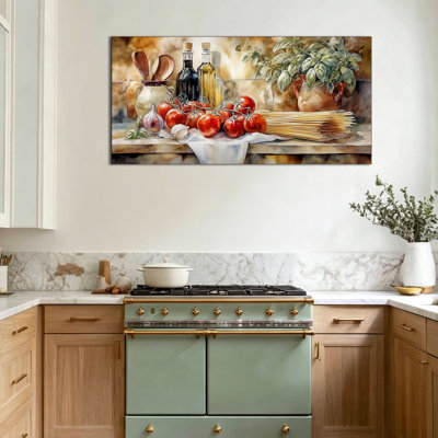 CXVU Farmhouse Kitchen Wall Decor, Vintage Kitchen Wall Art Canvas, Rustic Food Kitchen Artwork for Wall Pictures, Country Dining Room Decoration Solid Wood Inner Frame Painting Prints 24x12 Inches