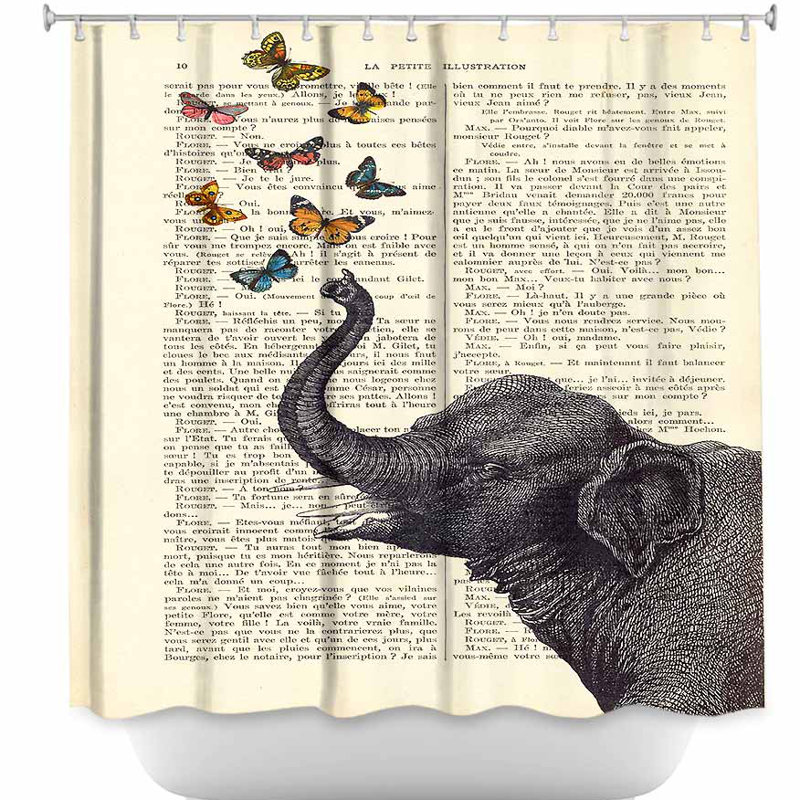 Rideau de douche simple éléphant papillons