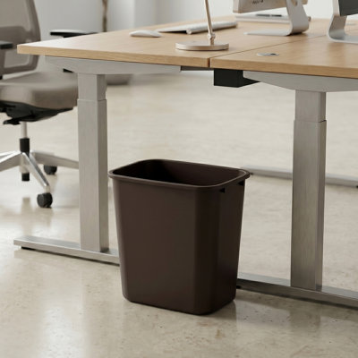 7 Gallon Brown Rectangular Commercial Plastic Wastebasket with Rolled Rim