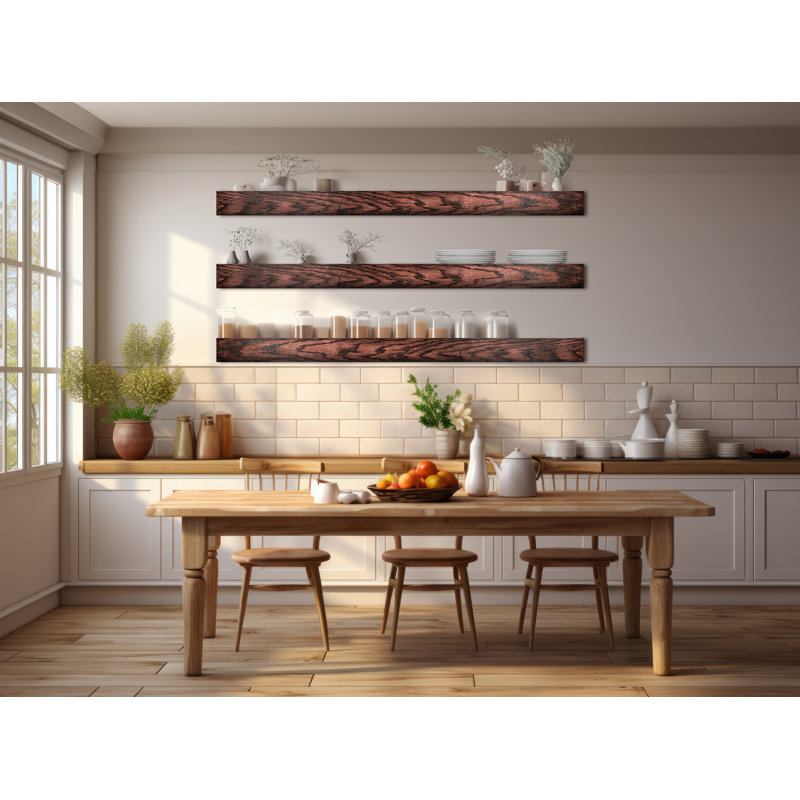 3 Piece Oak Floating Shelf, 6" H x 60" W x 8" D
