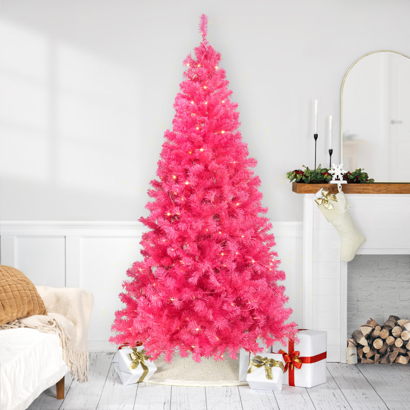 Arbre de Noël artificiel Tinsel - rose - lumières claires, 9', Illuminée