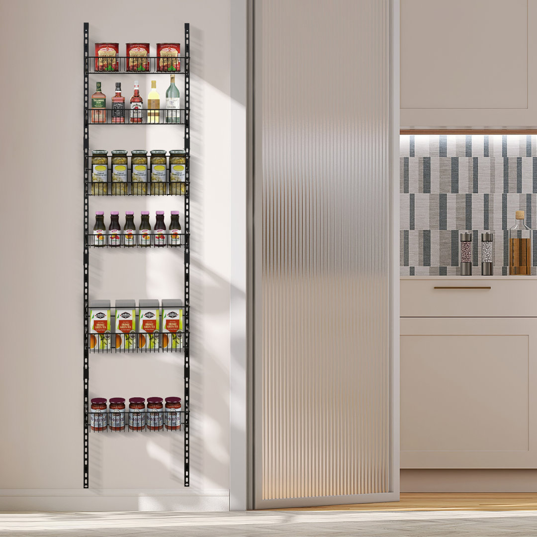 Over The Door Pantry Rack Adjustable Behind Door Organizer W/ 6 Metal Baskets