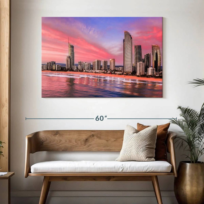 Skyline de paradis des surfeurs roses, H 32 po x l 48 po