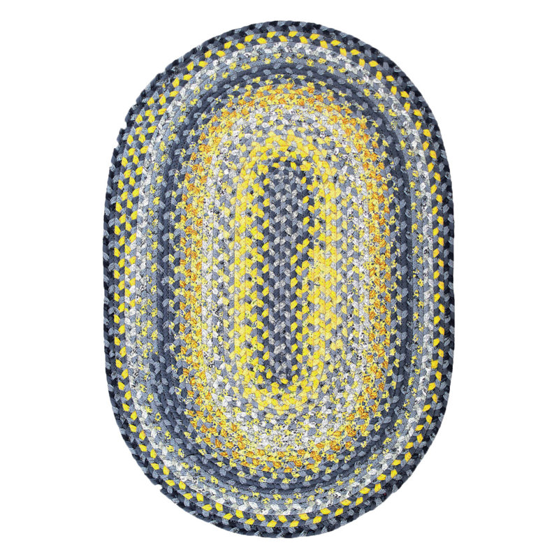 Privett Braided Cotton Rug for Coastal Decor Rug, Oval 1'8" x 2'6", Blue/Yellow 