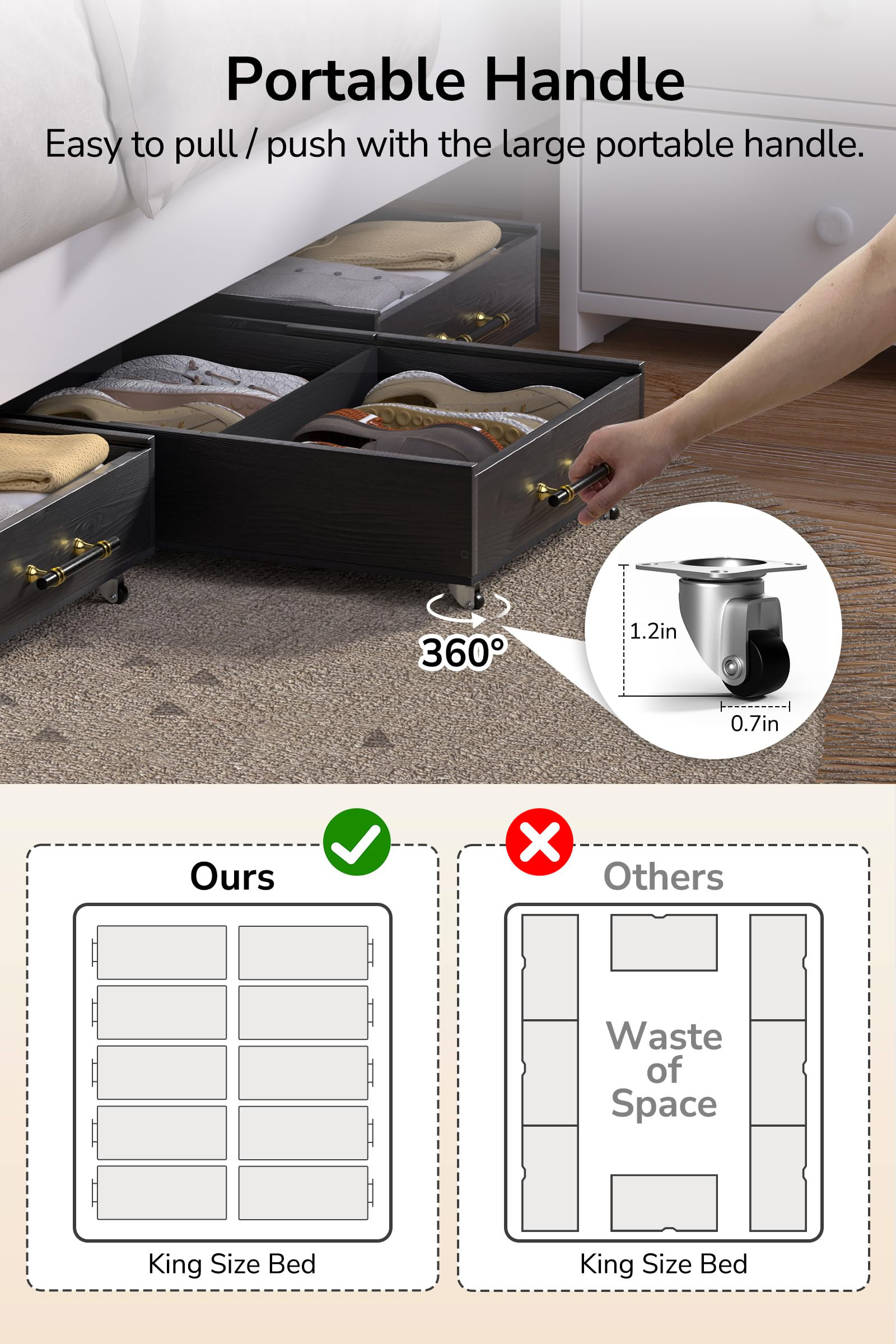 Hokku Designs 1-Pack Solid Wood Under Bed Storage Drawer With Lids ...