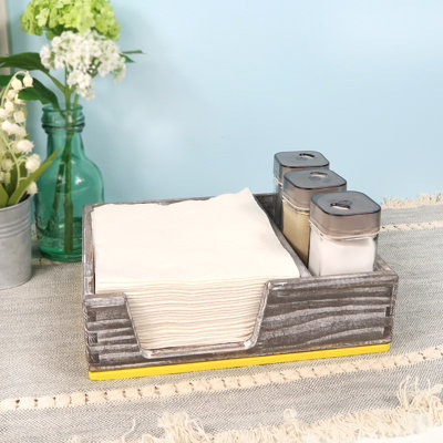 Napkin Holder With Salt And Pepper shakers, Wood Napkin Tray Caddy Box With 3 Bottle Shakers Set For Tabletop, Restaurant, rustic Modern Farmhouse Distressed Kitchen Picnic Table Centerpiece & Gifts