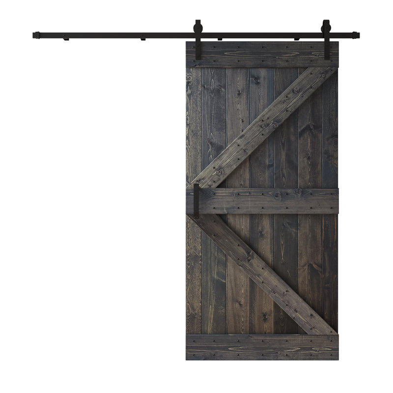Porte de grange nouée à panneaux en bois et métal K Series, 42 po x 84 po, Carbone carbone
