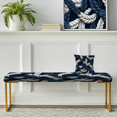 Coastal Rope Motifs White And Blue - Coastal Upholstered Gold Bench