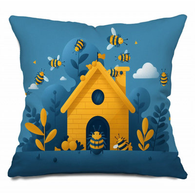 Bee House Insects Linen Reversible Throw Pillow