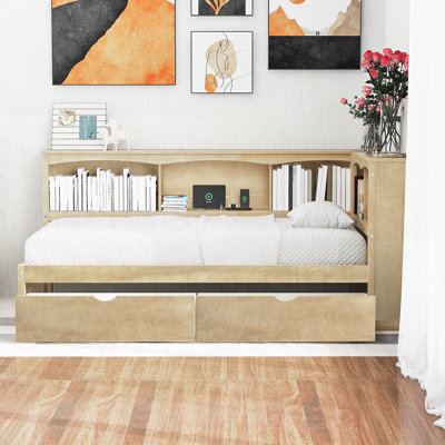Sturdy Pine Wood Daybed with Storage Drawers, Cabinets, and USB Charging Ports for Modern Living