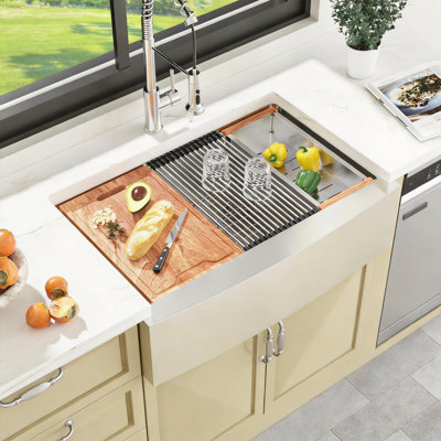 Farmhouse Workstation Kitchen Sink Gauge Stainless Steel Kitchen Sink Apron Front Kitchen Sink