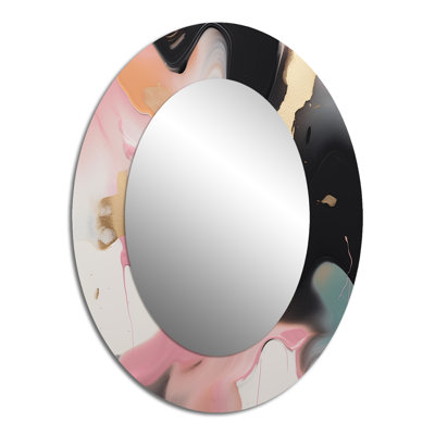 Rose et bleu, beauté transcendante en marbre Art V - décor de miroir mural ovale rose