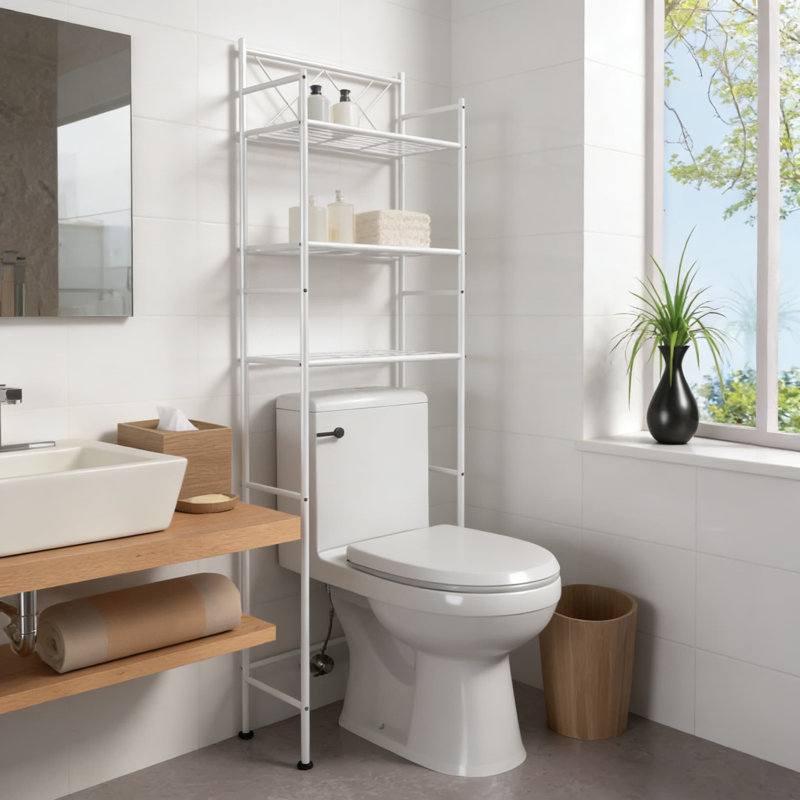 Over The Toilet Storage Organizer With 3-Tier Shelving Rack, Adjustable Feet For Stability, Durable Steel Frame Bathroom Space Saver