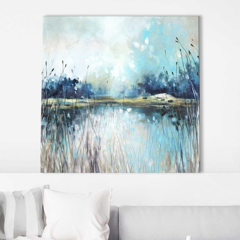 «Lake Views» par Carol Robinson - Peinture, L 18 po x H 18 po, Toile tendue