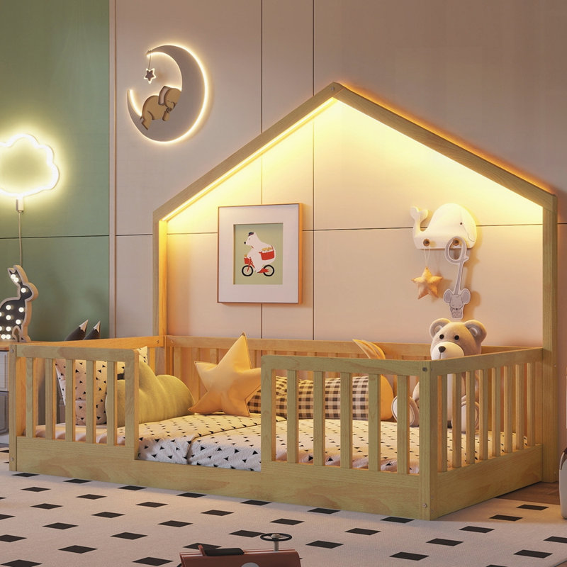 Lit sur pied avec rails hauts, Naturel, Simple