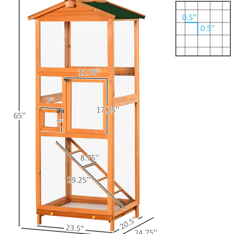 Volière de cage à oiseaux orange de 65 po pour l'extérieur en bois pour perroquets