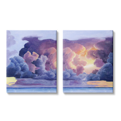 " Nautical Horizon Sunset Sky Purple Blue Clouds " by Grace Popp 2 - Pieces