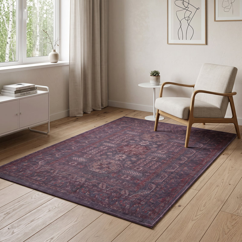 Tapis d'intérieur vintage oriental avec médaillon, violet, en mélange de coton (158,5 cm x 228 cm), Mauve