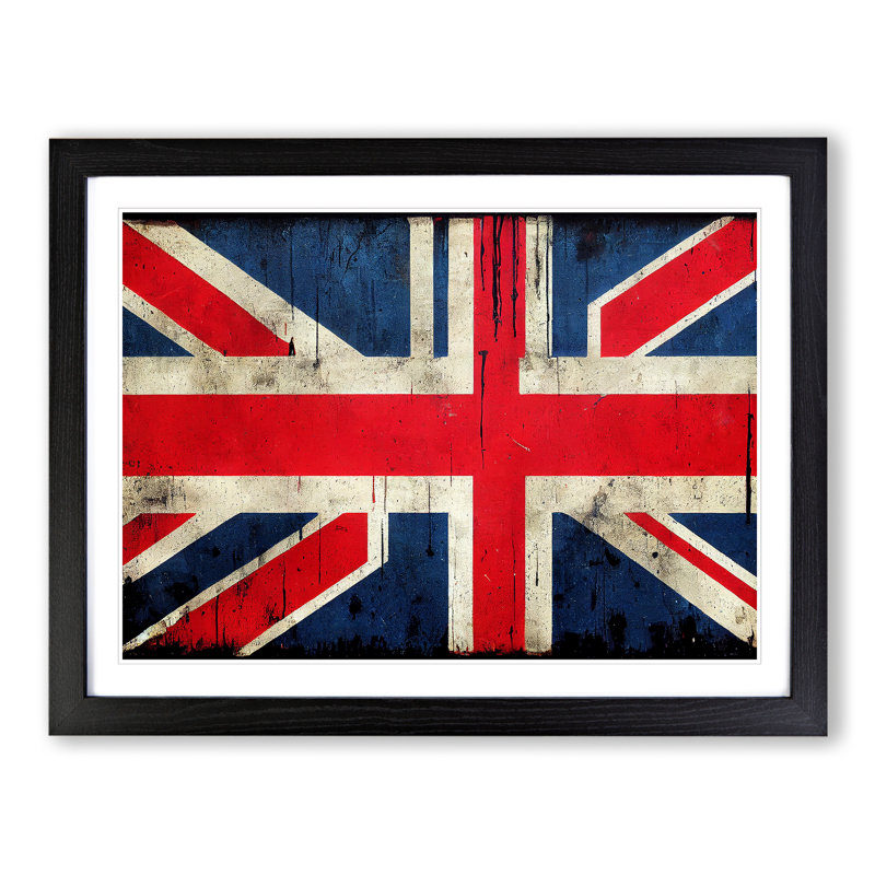 XH1022-9439X Union Jack Flag Vol.2 - Single Picture Frame Painting, 46cm H x 64cm W x 2cm D, Black