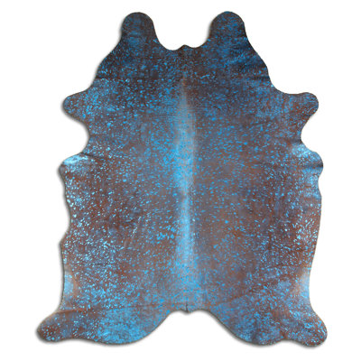 Custom Blue Metallic on Brown Cowhide Rug