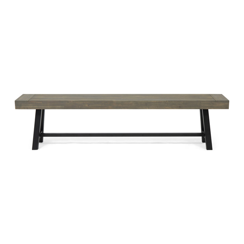 Meghans Solid Wood Acacia Outdoor Bench, Gray/Black Metal
