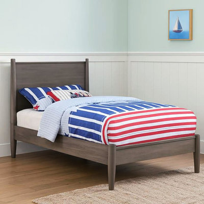 Lit simple gris Mid-Century avec plateforme et pieds fuselés ronds, ensemble de lattes, structure, pas de sommier tapissier nécessaire, convient à la chambre à coucher, 81,5 po de profondeur, 43,5 po de largeur, 48 po de hauteur, 87,3 lb de bois lourd