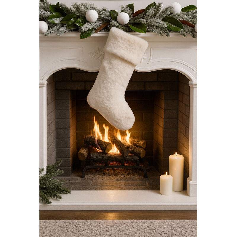 Chaussette de Noël de qualité supérieure, 14,6 po x 9,4 po x 2,0 po | 100% polyester, lavable à la machine à 68 ° F | Design blanc élégant, parfait pour les décorations des Fêtes et les cadeaux | Durable et festif, idéal pour les manteaux et les traditions familiales
