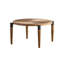 Table basse ronde en bois massif, grain naturel clair, conception radiale et pieds décoratifs noirs pour le salon