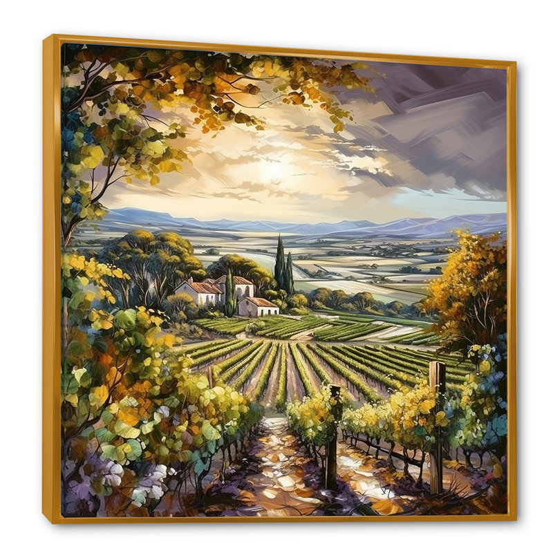 Vineyard Charm Landscape II - Vineyard, art mural, Cadre flottant doré, H 24 po x l 24 po x P 1 po