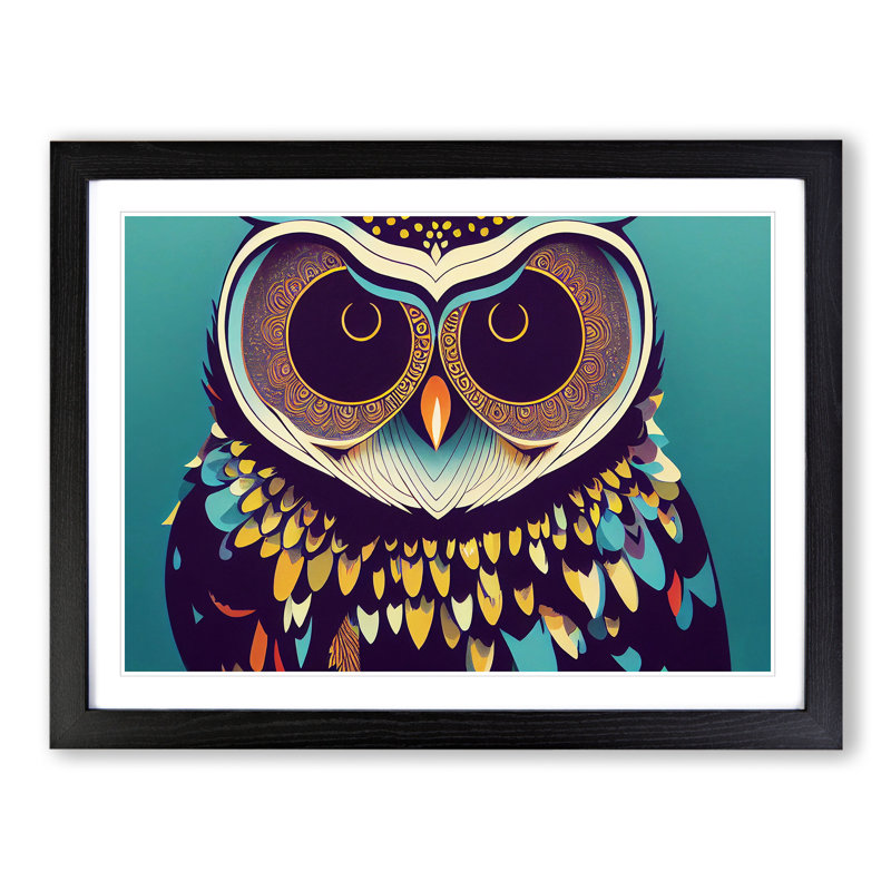 XH1022-7289X Radiant Owl - Single Picture Frame Print, Black Framed, 46cm H x 64cm W x 2cm D