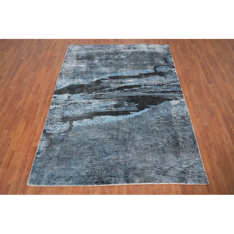 Cool Blue Abstract Area Rug 6x8 for Modern Living Rooms