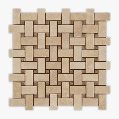 Ivory, Noce Honed Basketweave Travertine Mosaic