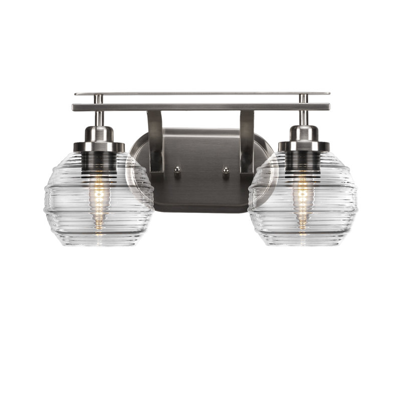 Barre d'éclairage de salle de bain 2 lumières Alirra avec verre de 6 po, Nickel brossé, Clair