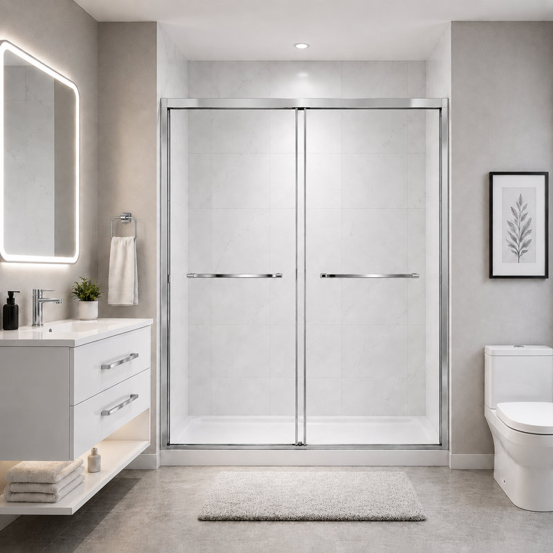 Porte de douche coulissante double encadrée 48 po x 76 po Cascade (NKB-622) - Verre trempé 8 mm, chrome