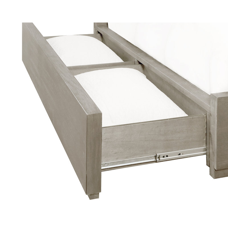 Adlia Full/Double Wire-Brushed Solid Wood Upholstered Storage Platform Bed with Tufted Headboard
