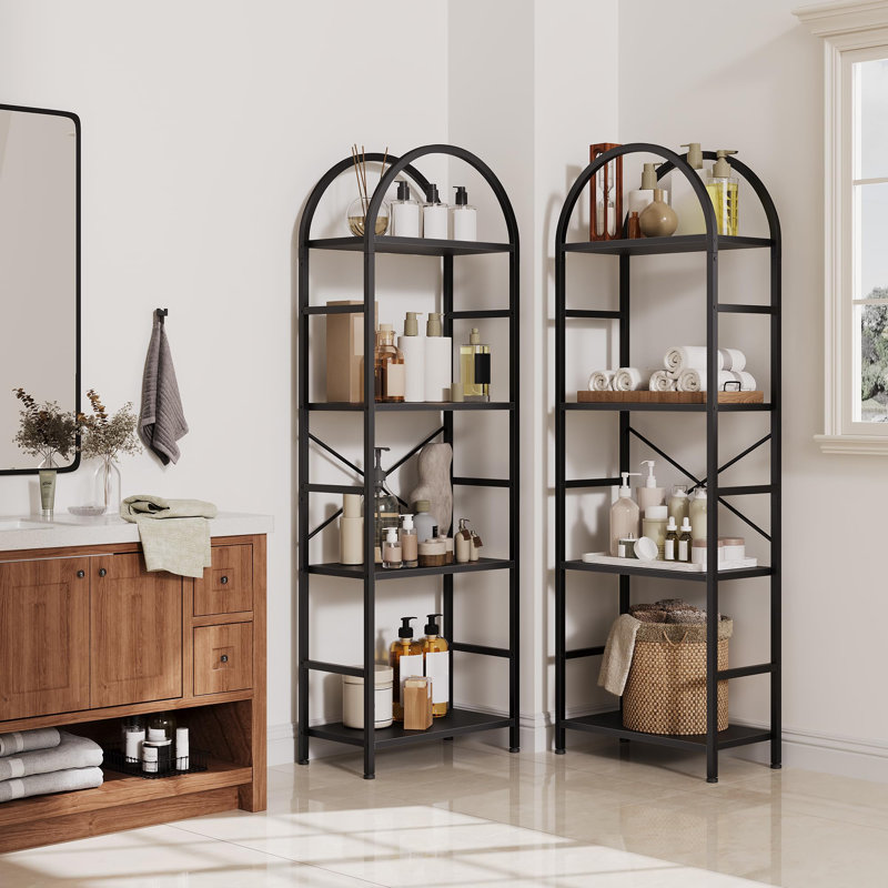 Triple 4 Tier Arched Bookshelf, Large Open Display Bookcase with 11 Shelves, Metal Frame & Wood Shelves, Wide Tall Standing Storage Rack for Living Room, Bedroom, Home Office