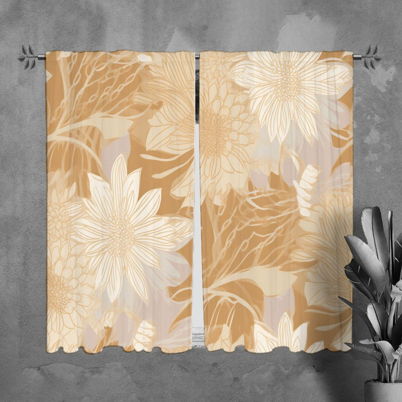 Motif floral de rideaux de fenêtre dorés - 6020, L 20 po x L 61 po