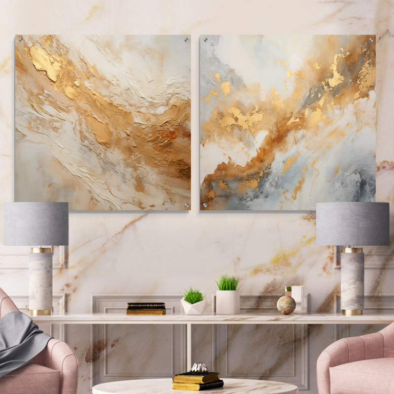 Monroe - Ensemble de 2 peintures murales abstraites en acrylique sur verre marbré, H 36 po x l 73 po