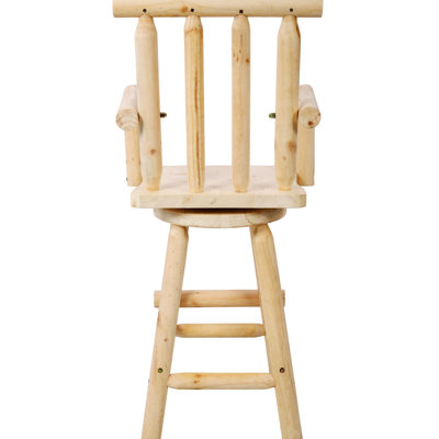 Tabouret de bar rustique avec fonction pivotante à 360 °, bois de sapin, brun, accoudoirs et repose-pieds pour une expérience de siège élégante et décontractée Chaise brune, repose-pieds, restaurant adapté, pub