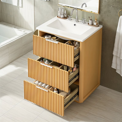 18'' Modern Luxury Bathroom Vanity with Ceramic Sink & Open Shelf, Bathroom Cabinet with Closed Storage for Contemporary Space