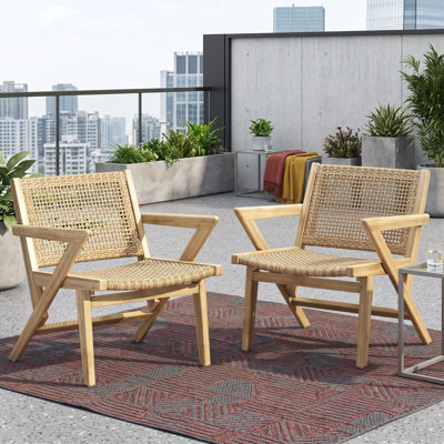 Ensemble de 2 chaises d'extérieur avec structure en bois d'acacia, idéales pour un patio, une terrasse ou un jardin.