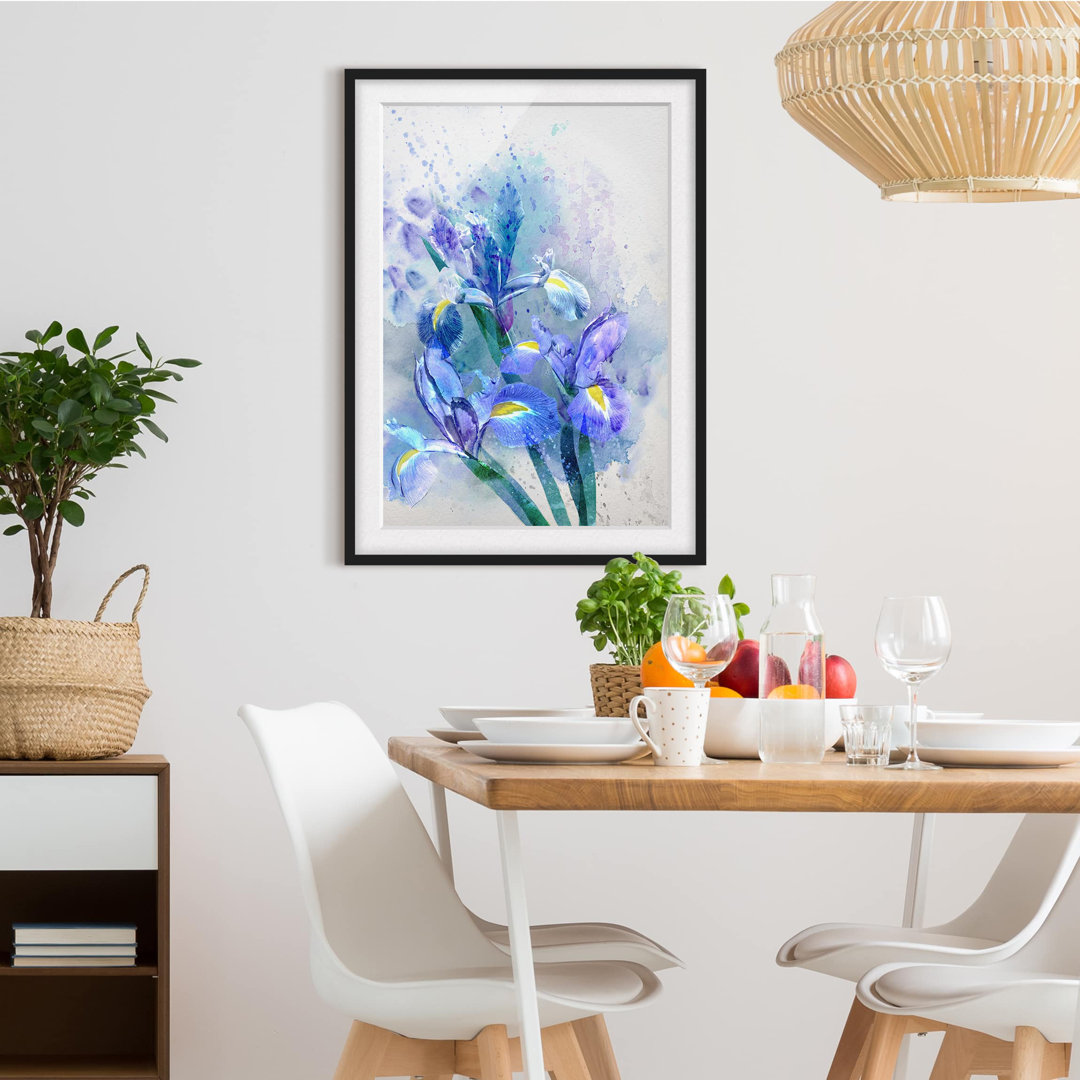 Gerahmtes Poster Aquarell Blumen Iris