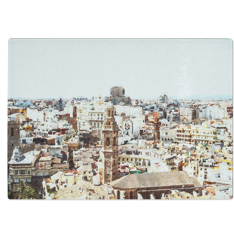 Tempered Glass The Valencia Skyline in Spain Chopping Board, 28.5 cm W x 20 cm L