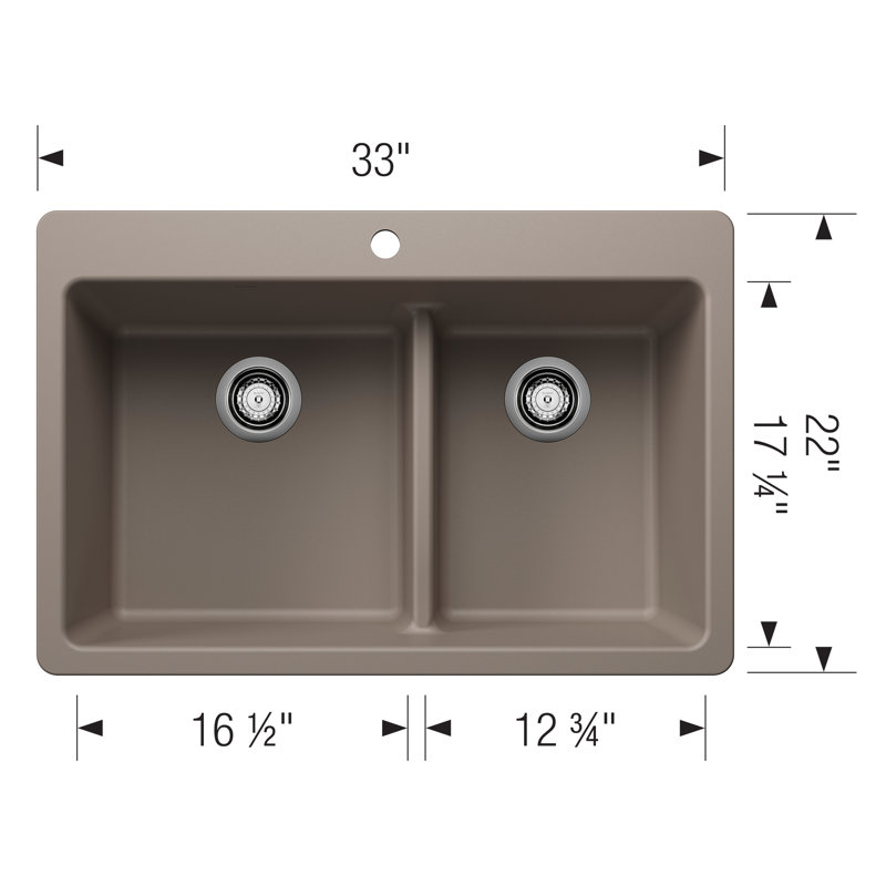 Liven SILGRANIT 33" 60/40 Double Bowl Dual Mount Kitchen Sink with Low Divide, Truffle