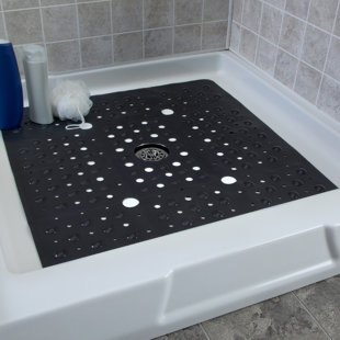Large Non-Slip Shower Mat with Drain Holes: White Square Shower Mat