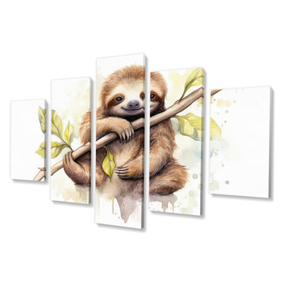 Paresseux Lazy - animaux, art mural, salon - 5 panneaux