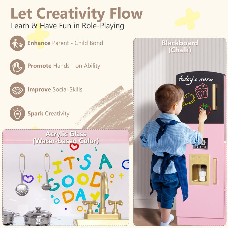 Wooden Play Kitchen Set for Kids with Ice Maker, Sink, Microwave, Dishwasher & Accessories – Educational Role Play Toy for Toddlers Ages 3+