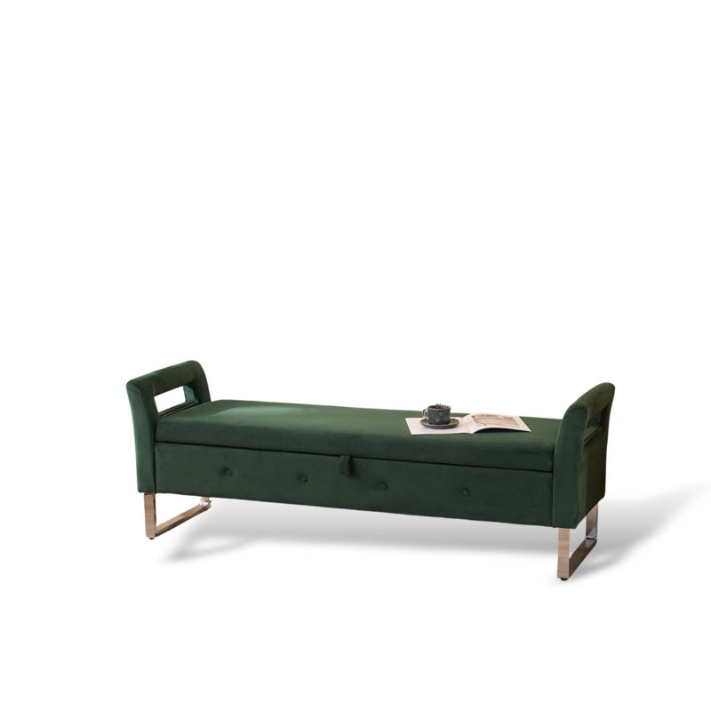 Banc de rangement capitonné l 67,89 po, Vert